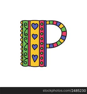 Colorful doodle letter P. Hand drawn line ABC. Sketch alphabet. Kids illustration.. Colorful doodle letter P. Hand drawn line ABC. Sketch alphabet. Kids illustration