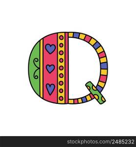 Colorful doodle letter Q. Hand drawn line ABC. Sketch alphabet. Kids illustration.. Colorful doodle letter Q. Hand drawn line ABC. Sketch alphabet. Kids illustration