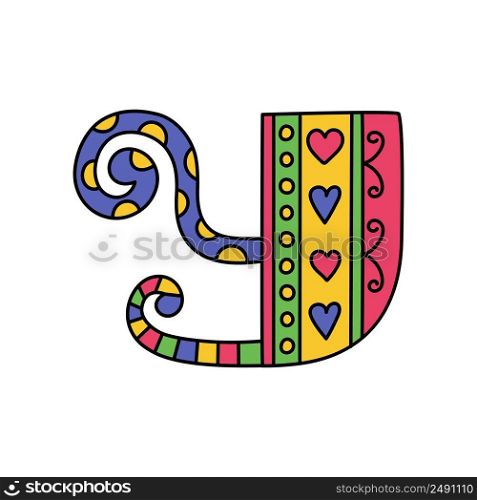 Colorful doodle letter Y. Hand drawn line ABC. Sketch alphabet. Kids illustration.. Colorful doodle letter Y. Hand drawn line ABC. Sketch alphabet. Kids illustration