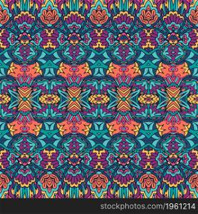 Colorful doodle Vector seamless pattern. Indian psychedelic colorful fabric print. Vector seamless pattern ethnic tribal floral psychedelic colorful fabric print