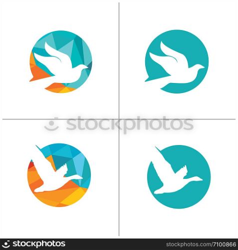 colorful dove illustration in heart, hawk, dove flying duck vector logo design