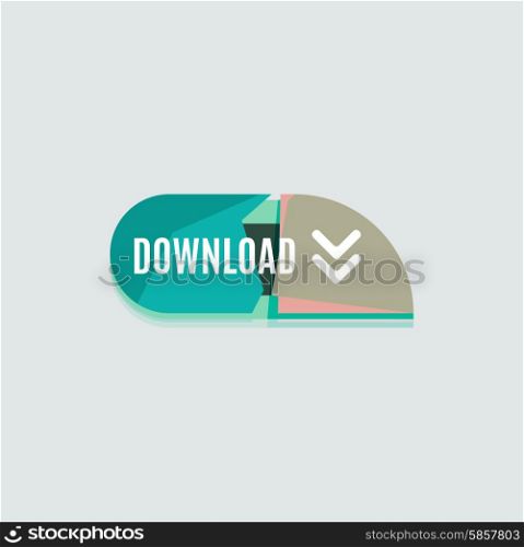 Colorful download web button with arrow. Modern flat design, paper graphic, website icon and design element