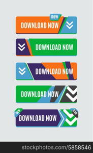 Colorful download web button with arrow. Modern flat design, paper graphic, website icon and design element