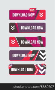 Colorful download web button with arrow. Modern flat design, paper graphic, website icon and design element