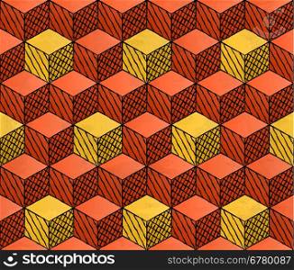 Colorful drawing styled cubes puzzle seamless pattern