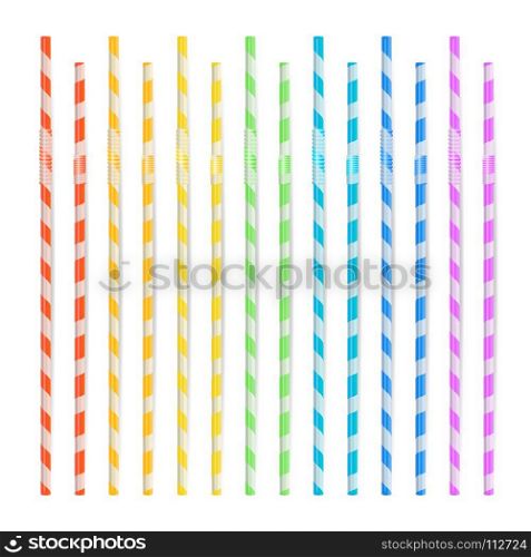 Colorful Drinking Straws Vector. Different Types. Colorful Drinking Straws Set. 3D Striped Icon Isolated In White Background. Vector