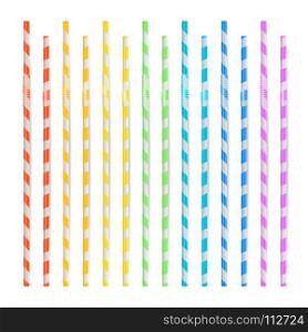 Colorful Drinking Straws Vector. Different Types. Colorful Drinking Straws Set. 3D Striped Icon Isolated In White Background. Vector