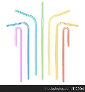 Colorful Drinking Straws Vector. Different Types. Drinking Straws Vector. Set Of 3D Striped Icon Isolated In White Background. Vector