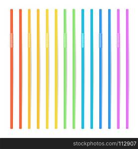 Colorful Drinking Straws Vector. Different Types. Drinking Straws Vector. Set Of 3D Striped Icon Isolated In White Background. Vector