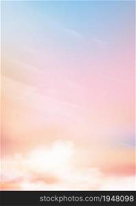 Colorful dust sky with clouds in pastel tone on blue,pink,purple,yellow,orange in morning background,beautiful sunset sky on autumn,spring,summer,winter,Vector illustration sweet holiday backdrop