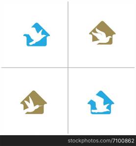 colorful eagle illustration in home, hawk, dove, sparrow vector logo design