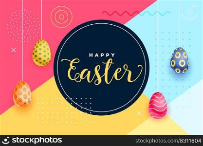 colorful easter card design with hanging eggs
