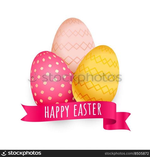 colorful easter eggs with ribbon background
