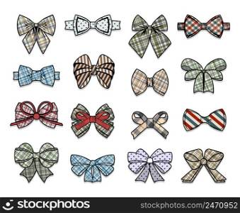 Colorful elegant bows collection of different shapes and texture on white background isolated vector illustration. Colorful Elegant Bows Collection