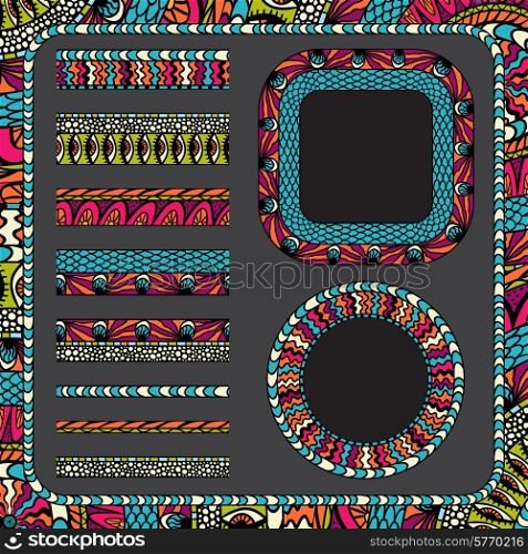 Colorful ethnicity collection ornamental stripes and frames.