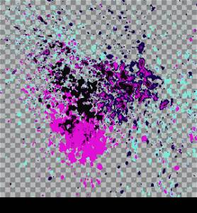 Colorful explosion of paint splatter. Isolated on transparent gray background. Colored glitter and sprinkles. Grainy abstract holiday illustration. Multi colored texture. Glowing spray stains abstract background, vector illustration.