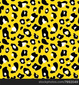 Colorful extravagant seamless leopard pattern in yellow, black and white