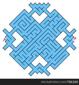 Colorful fantastic labyrinth in the form of a diamond with an entrance and an exit. Simple flat vector illustration isolated on white background.