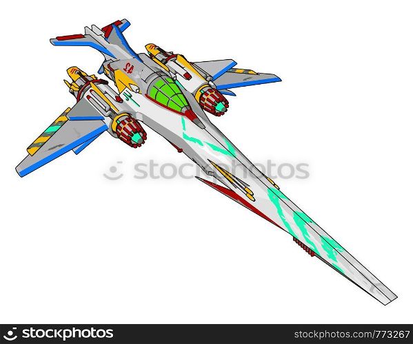 Colorful fantasy battle cruiser vector illustration on white background