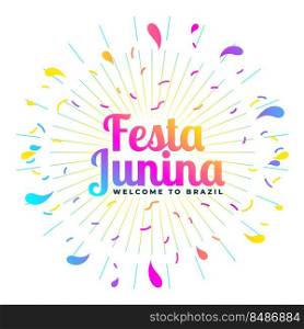 colorful festa junina celebration card with bursting confetti