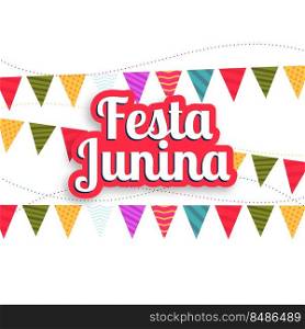 colorful festa junina festical card with party flags