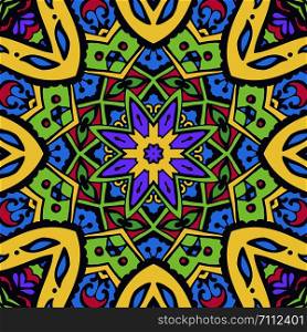 Colorful Festival geometric zen art ethnic mandala, vector illustration background. Frame border decorative vector. Doodle zen art style inspired seamless pattern