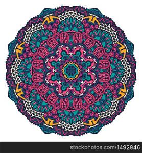 Colorful Festival round ethnic mandala, vector illustration on white background. Frame border decorative rosette. Plate decor. Abstract mandala floral design colorful ornament stylish element
