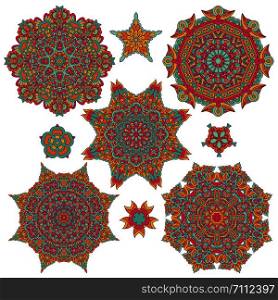 Colorful Festival round ethnic mandala, vector illustration on white background. Set of ornamental design elements. Ornamental design element set. Ethnic decorative mandala pattern