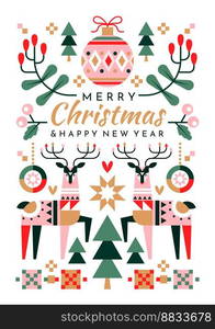 Colorful festive christmas greeting card design vector image