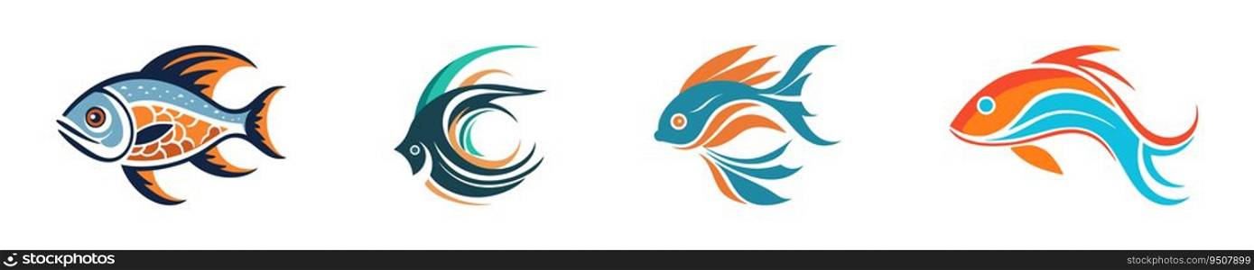 Colorful fish logo set. Vector illustration.