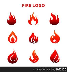 Colorful flame of fire for logo badge or label isolated on white background. Vector illustration. Colorful flame of fire logo isolated on white background