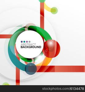 Colorful flat design abstract background. Swirl and circle shaped lines on white. Colorful flat design vector abstract background. Swirl and circle shaped lines on white. Geometrical futuristic template with light effects