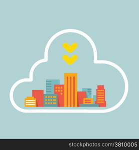 colorful flat style modern city within the cloud