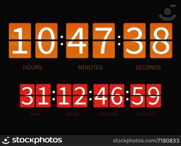 Colorful flip countdown timer of set, hourly schedule. Vector illustration. Colorful flip countdown timer, hourly schedule