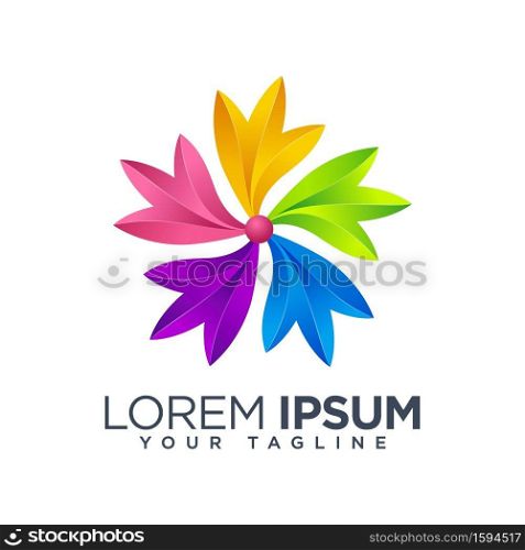 Colorful floral leaf logo design template vector isolated