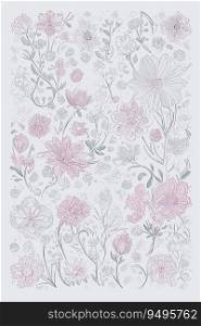 Colorful Floral Pattern  Cute Vector Tracing of Flowers on White