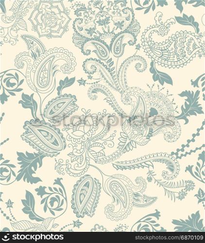 Colorful floral seamless pattern. Plants ornament. Decorative flowers and Paisley. Design for fabrics, cards, web, decoupage. Colorful floral seamless pattern. Plants ornament. Decorative flowers and Paisley. Design for fabrics, cards, web