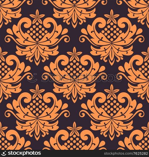 Colorful floral seamless pattern with orange flowers and purple background