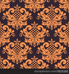 Colorful floral seamless pattern with orange flowers and purple background