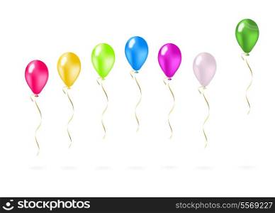 Colorful flying balloons in a row isolated vector illustration