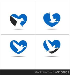 colorful flying duck illustration in heart, hawk, dove humming bird vector logo design