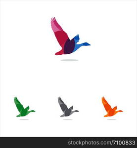 Colorful flying duck vector logo design.