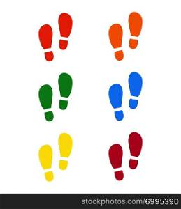 Colorful footprints icon set vector illustration isolated on white