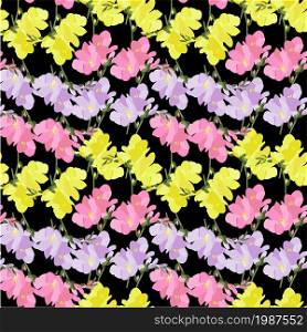 Colorful freesia seamless pattern on black stock vector illustration
