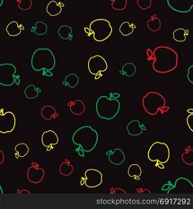 Colorful Fresh Apple Seamless Pattern on Black Background. Colorful Fresh Apple Seamless Pattern