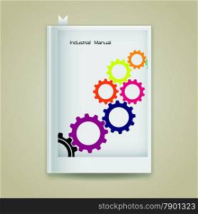 Colorful gear symbol with industrial concept on blank book cover. Vector illustration