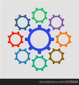 Colorful gears icon in flat design. Vector illustration