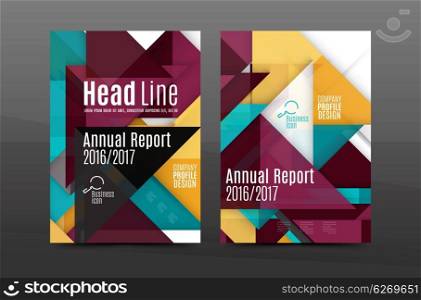 Colorful geometric A4 business print template. Brochure or annual report cover, vector business flyer layout, geometric abstract poster, identity illustration