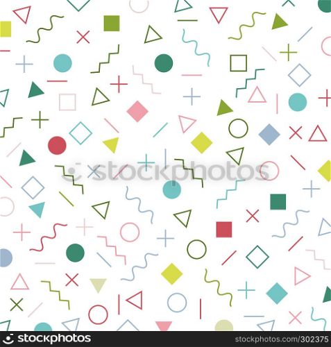 Colorful geometric elements memphis style pattern the era 80's - 90's years background. Vector illustration