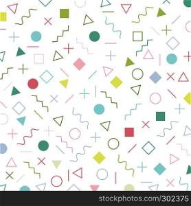 Colorful geometric elements memphis style pattern the era 80's - 90's years background. Vector illustration